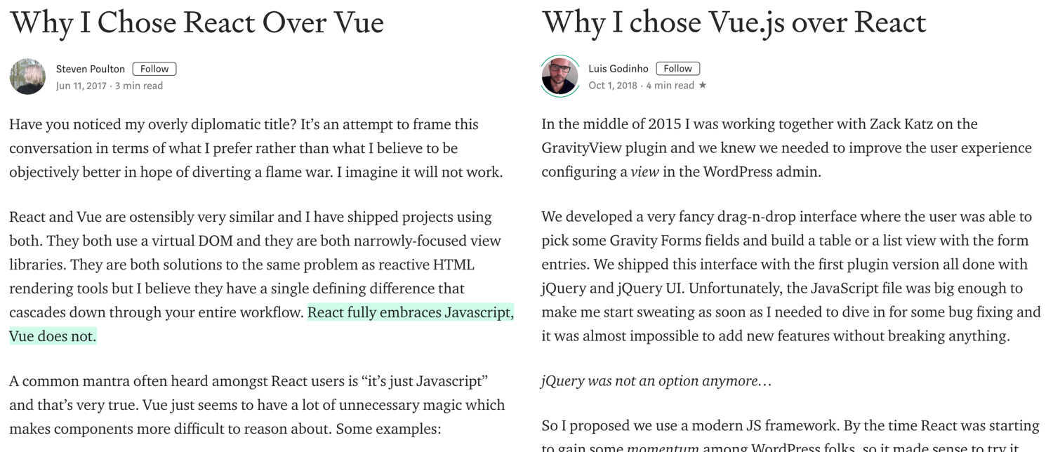 Why choose React? Why choose Vue?
