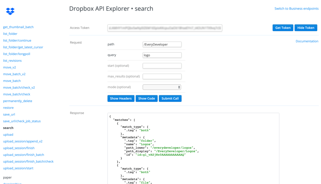 dropbox api delta java example